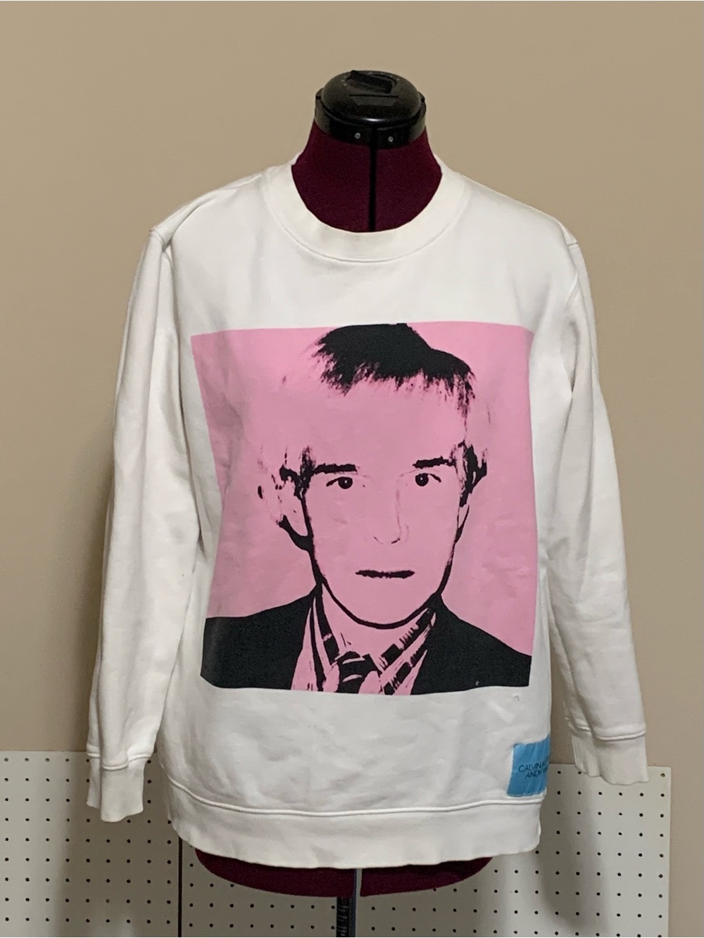 Calvin Klein Jeans White Crewneck Sweatshirt with Pink and Black Portrait